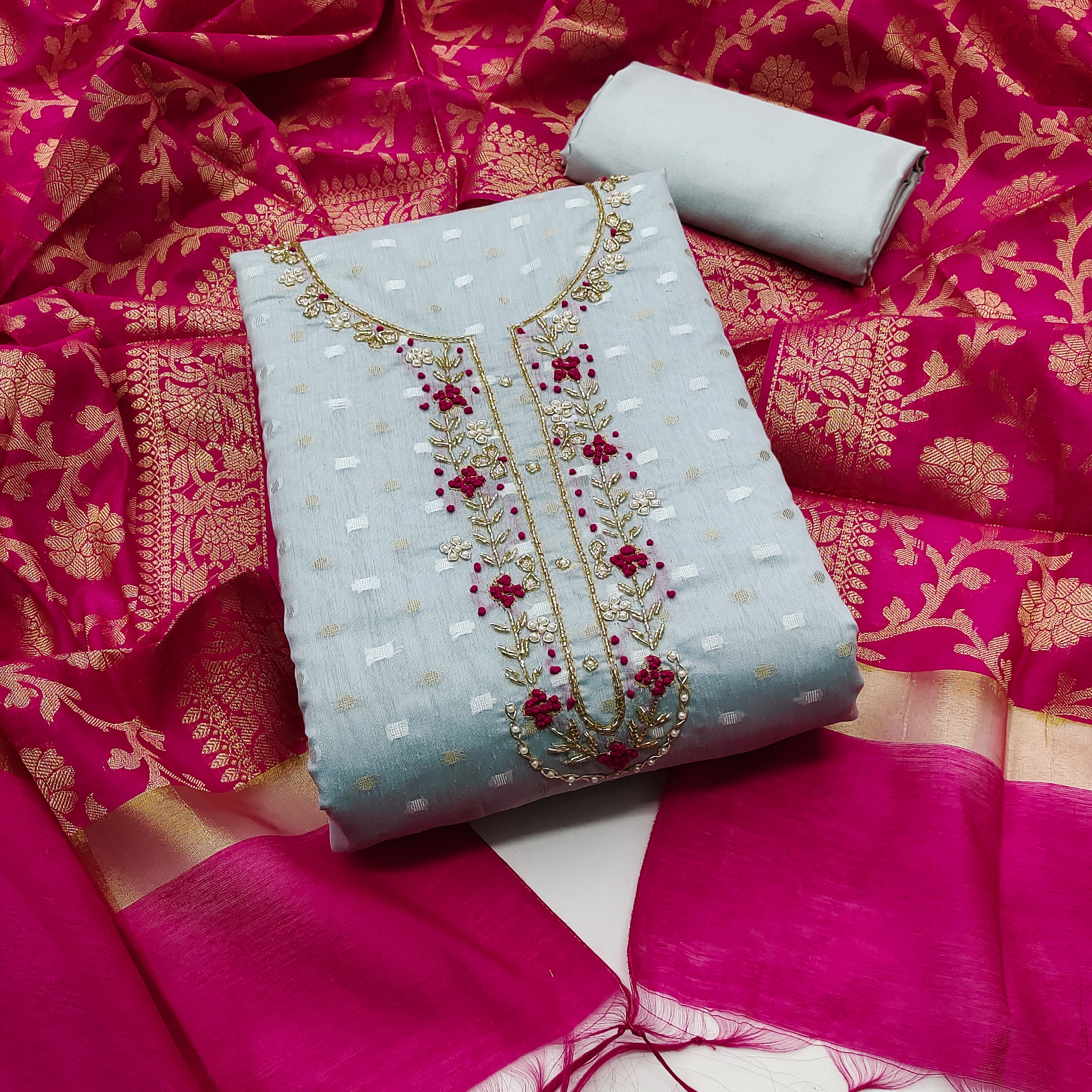 Buy Pink Heavy Net Hand Work Party Wear Punjabi Dress Material Online From  Surat Wholesale Shop.