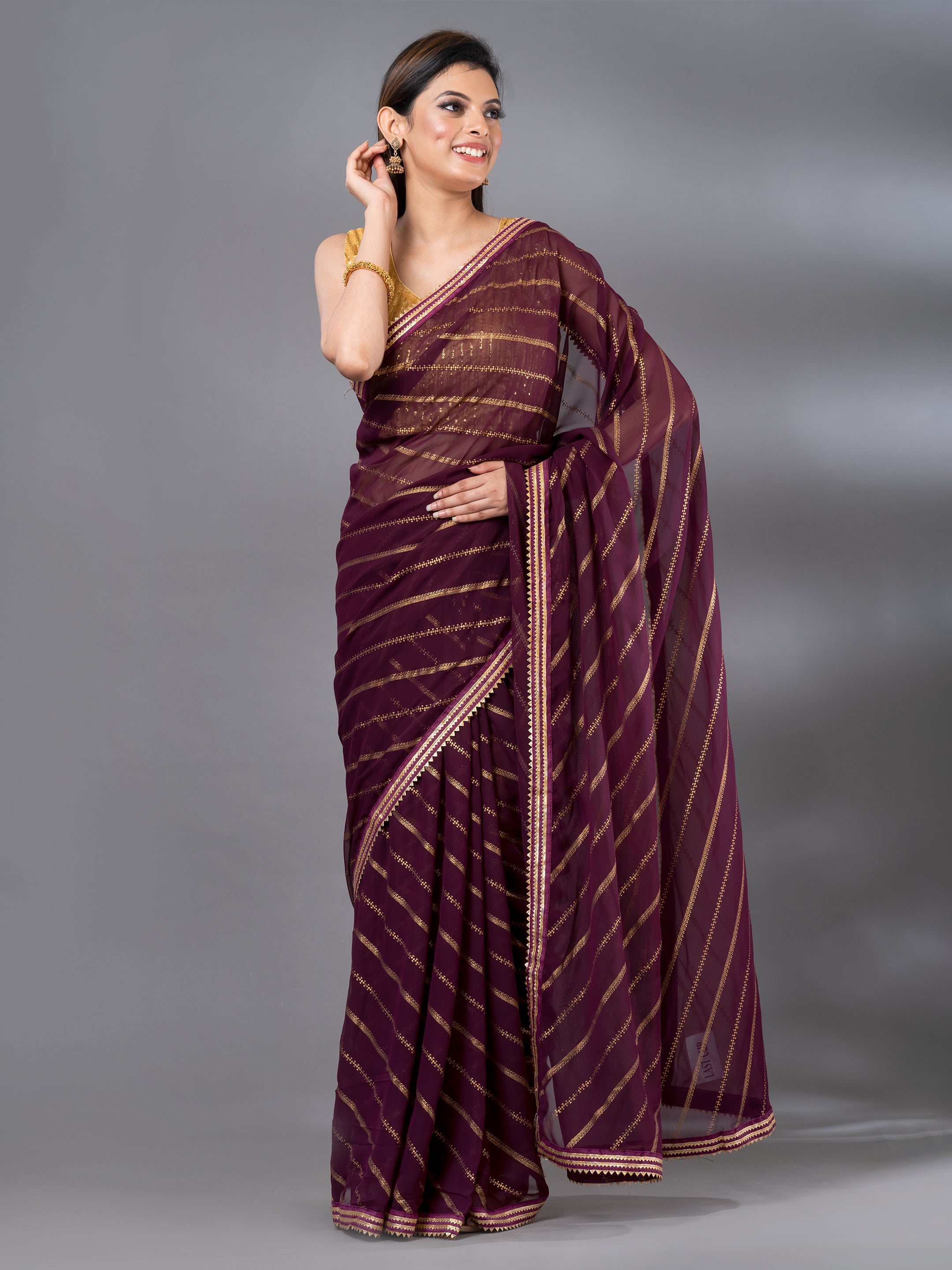 Wine Foral Saree in  Georgette fabric