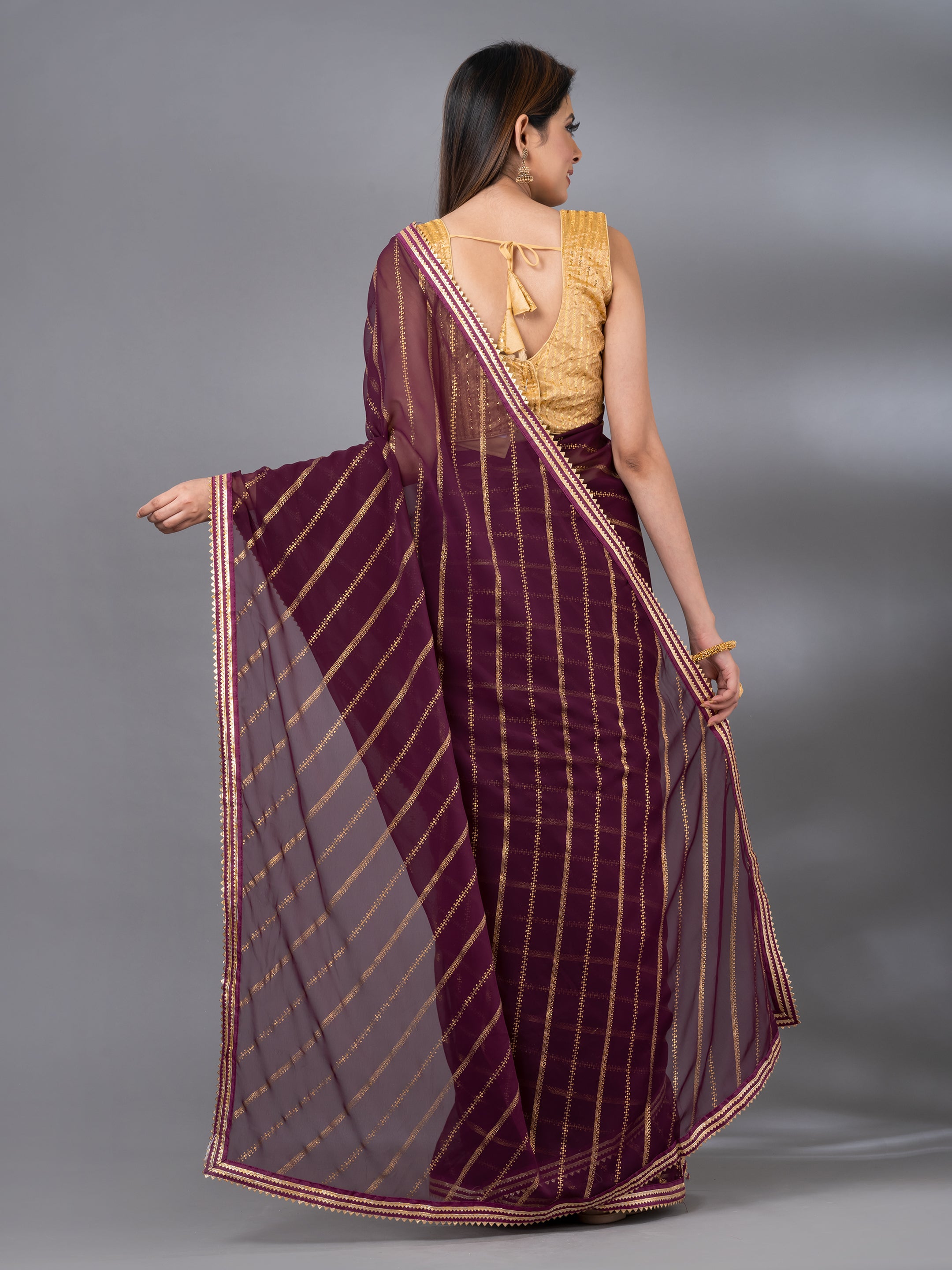 Wine Foral Saree in  Georgette fabric