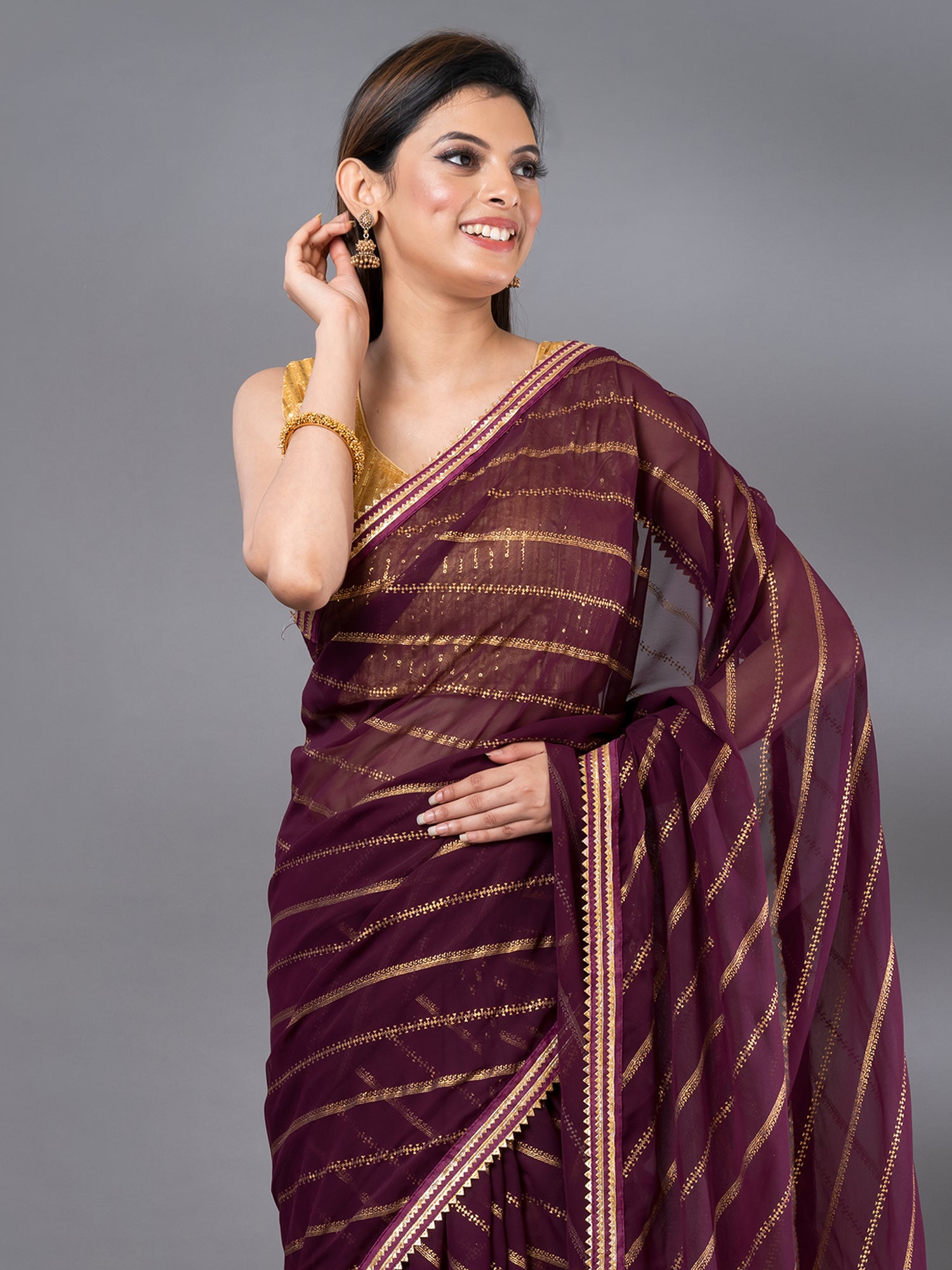 Wine Foral Saree in  Georgette fabric