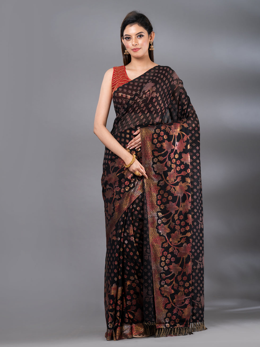 Black &amp; Red Brasso Mahalasa saree with heavy blouse