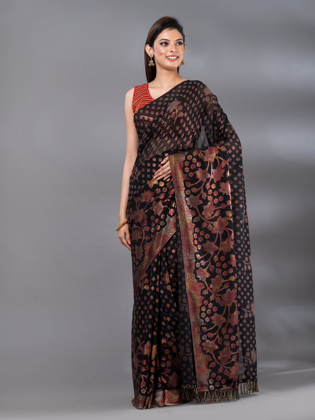 Black &amp; Red Brasso Mahalasa saree with heavy blouse