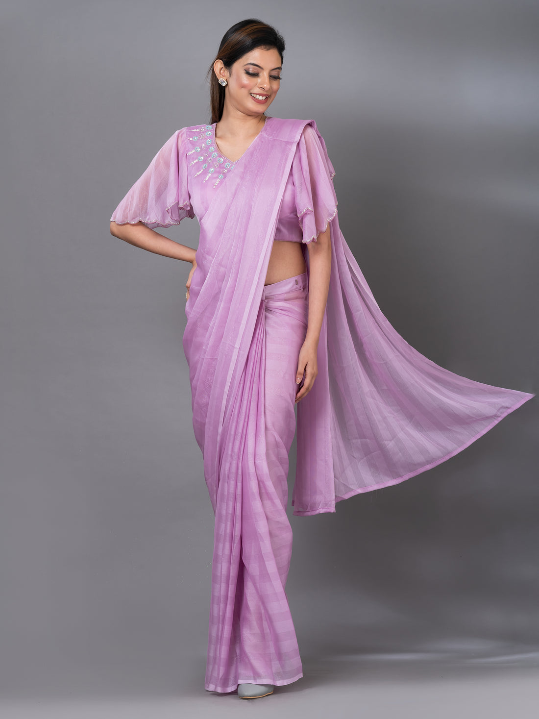 Lavende Glasse Tissue Head Work One Minute Mahalasa  Saree