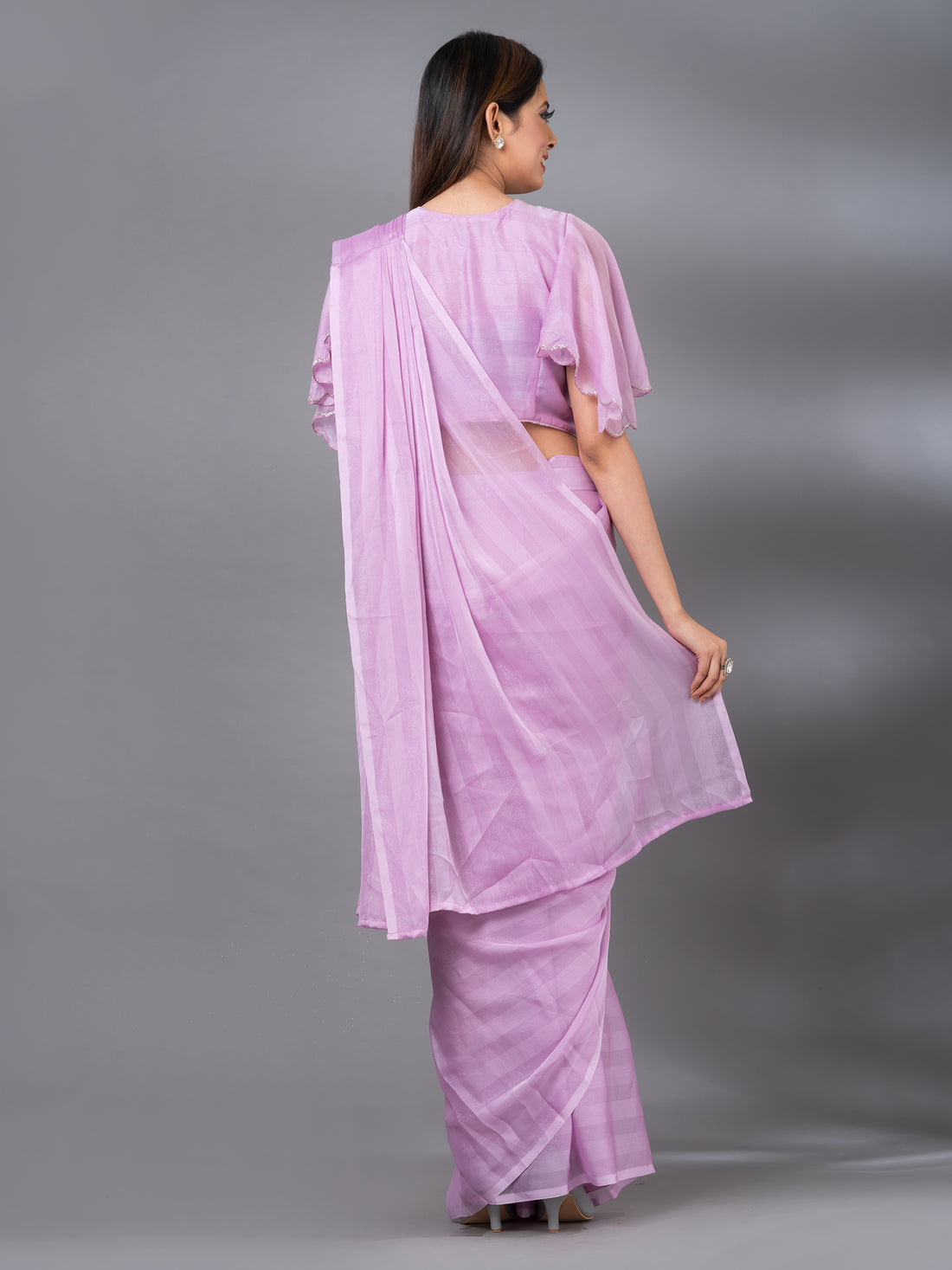 Lavende Glasse Tissue Head Work One Minute Mahalasa  Saree