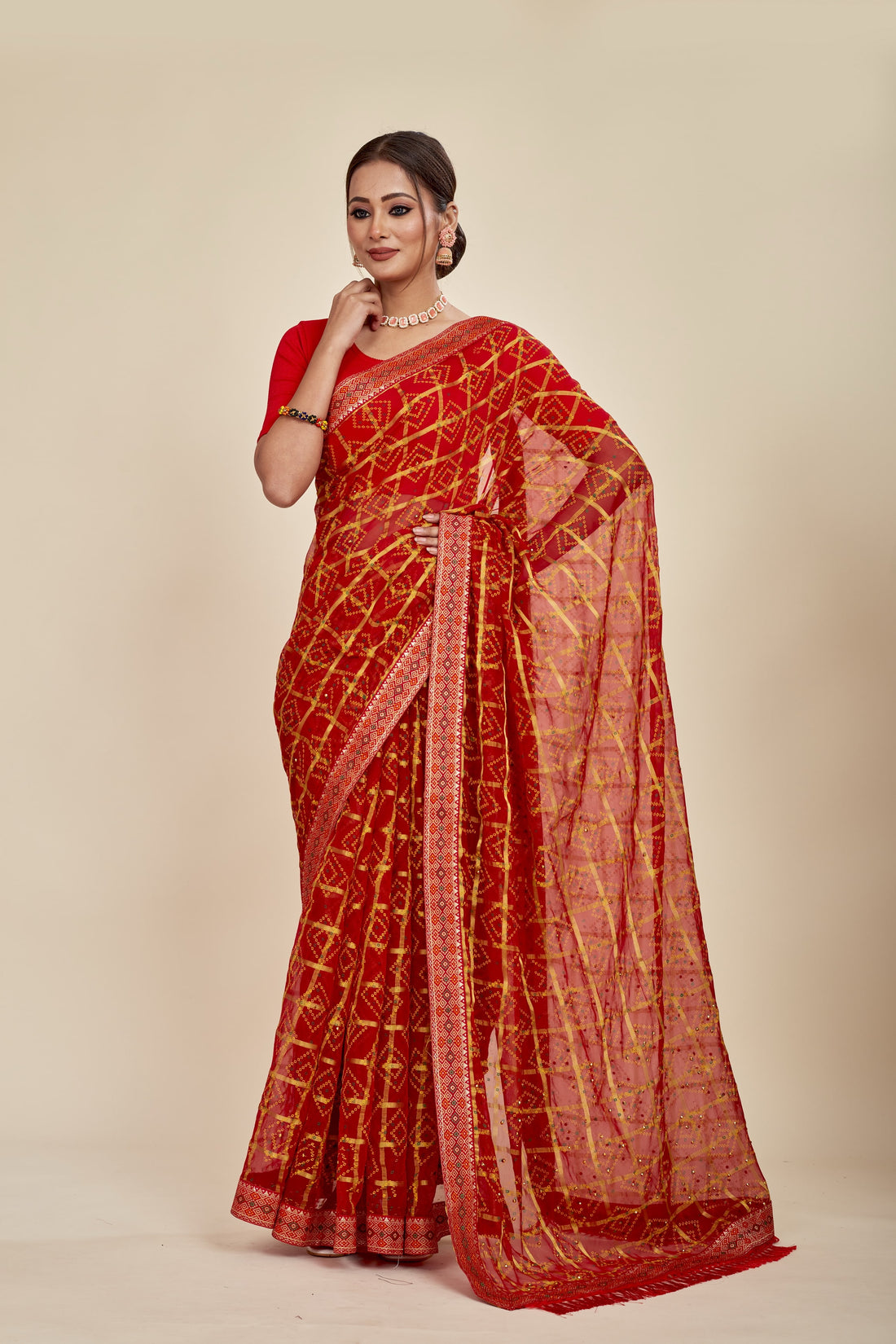 Orange Casual Pure Chiffon Bandhani Pattern Mahalasa Saree