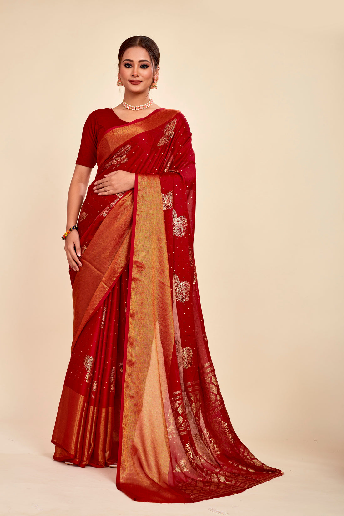 Maroon Moss Chiffon Daily Wear Saree