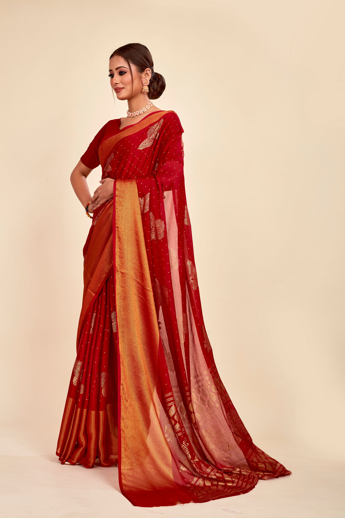 Maroon Moss Chiffon Daily Wear Saree