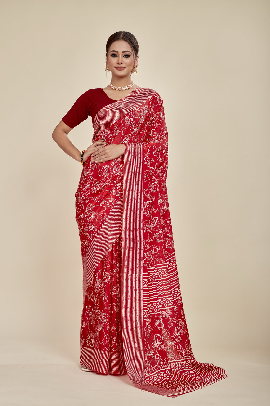 Red Crape Designer Daily Wear Saree