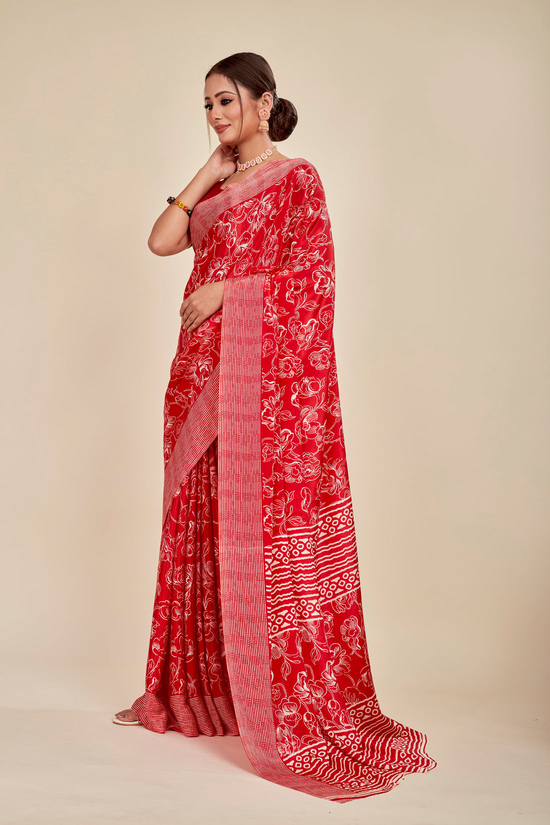 Red Crape Designer Daily Wear Saree