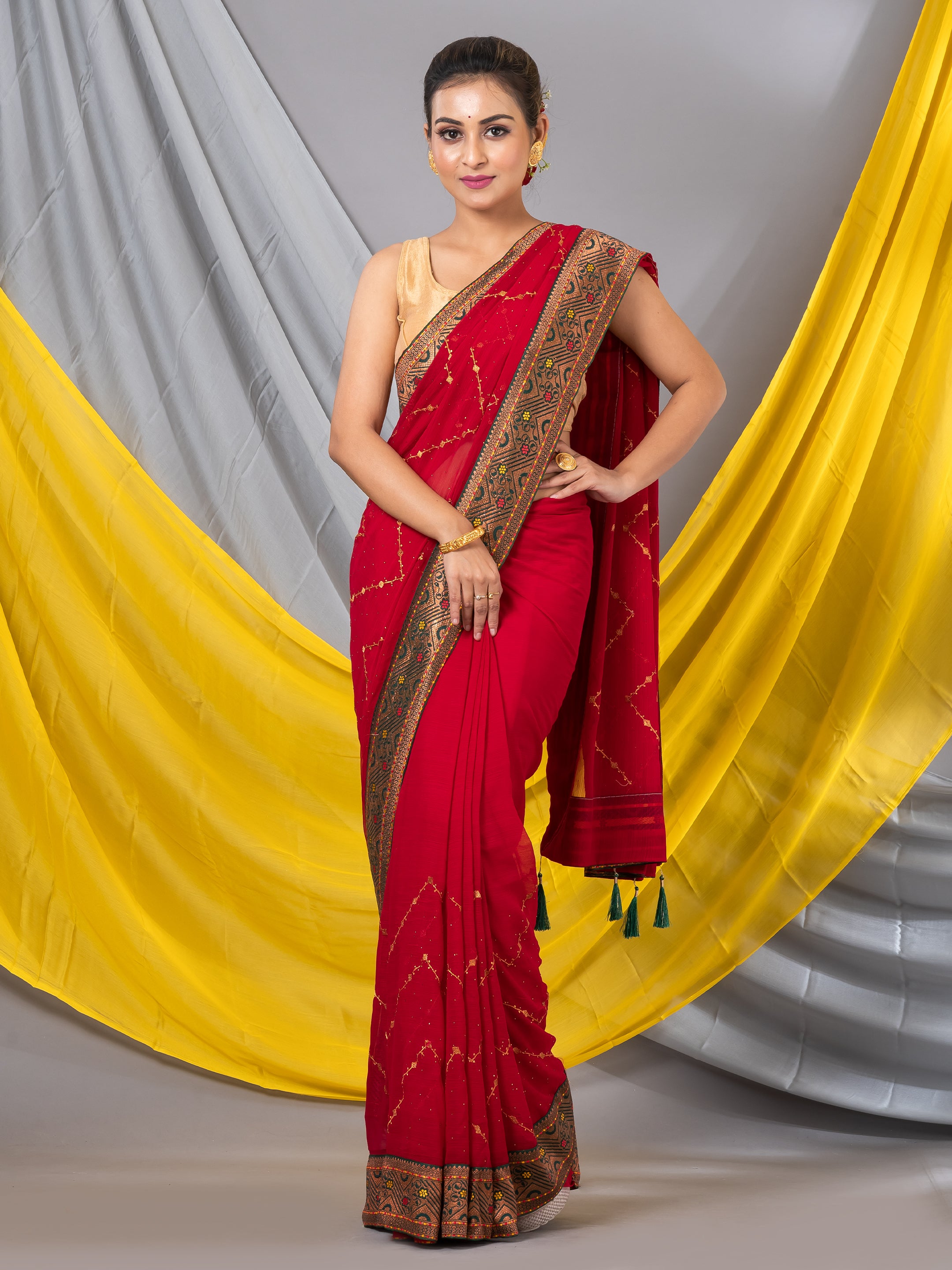 Red Georgette Designer Saree