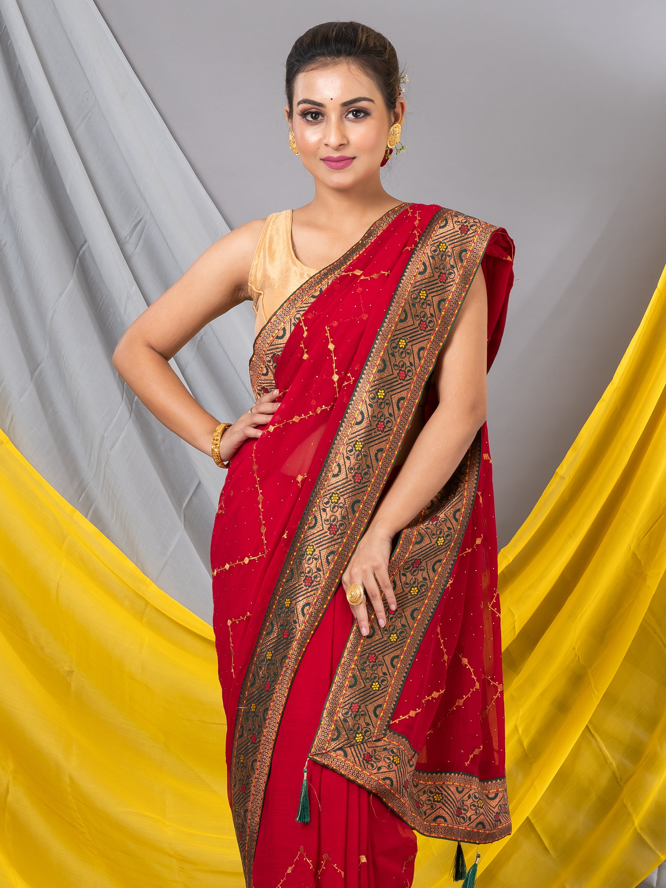 Red Georgette Designer Saree