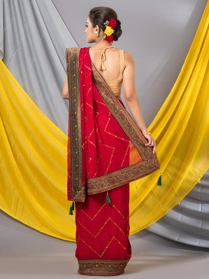 Red Georgette Designer Saree