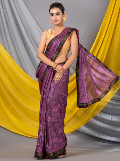 Wine Solid Designer Saree Aesthetic