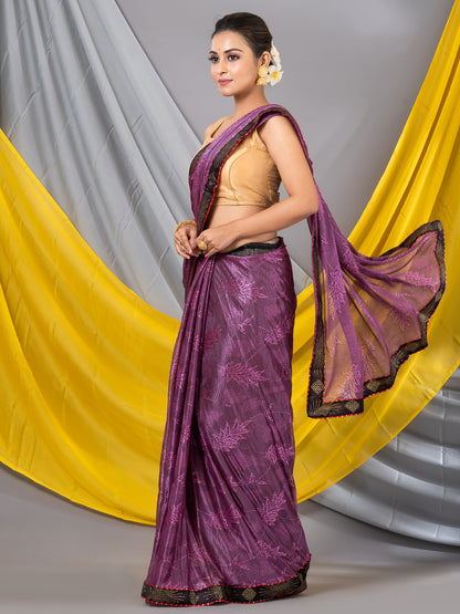 Wine Solid Designer Saree Aesthetic