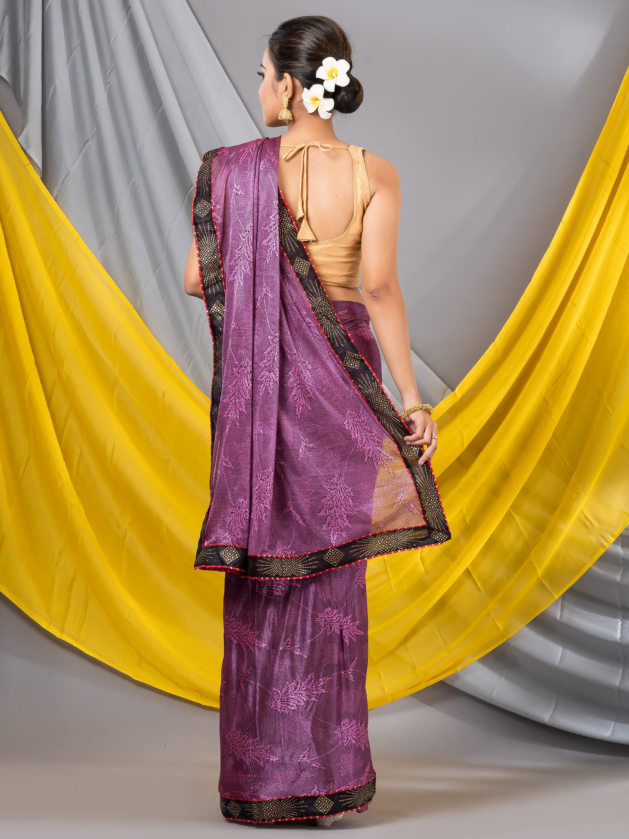 Wine Solid Designer Saree Aesthetic