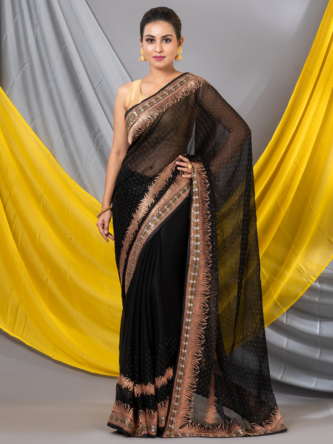 Black Zari Embroidery Swarovski  Shimmer Mahalasa Designer Saree