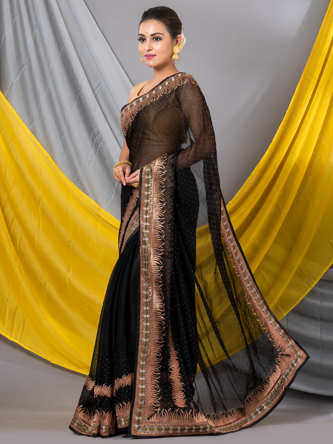 Black Zari Embroidery Swarovski  Shimmer Mahalasa Designer Saree