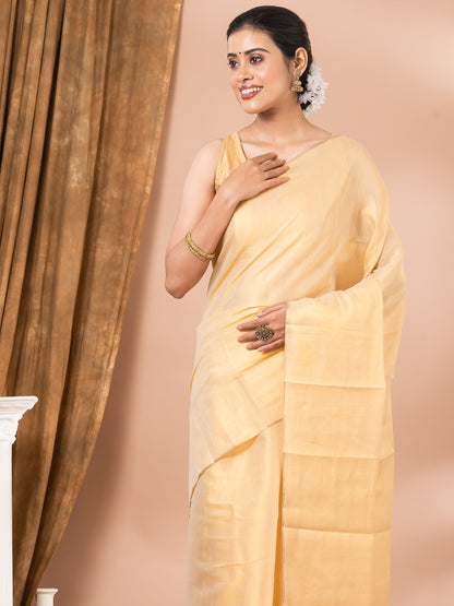 Golden Solid/Plain Daily Wear Mahalasa Pure Silk Saree