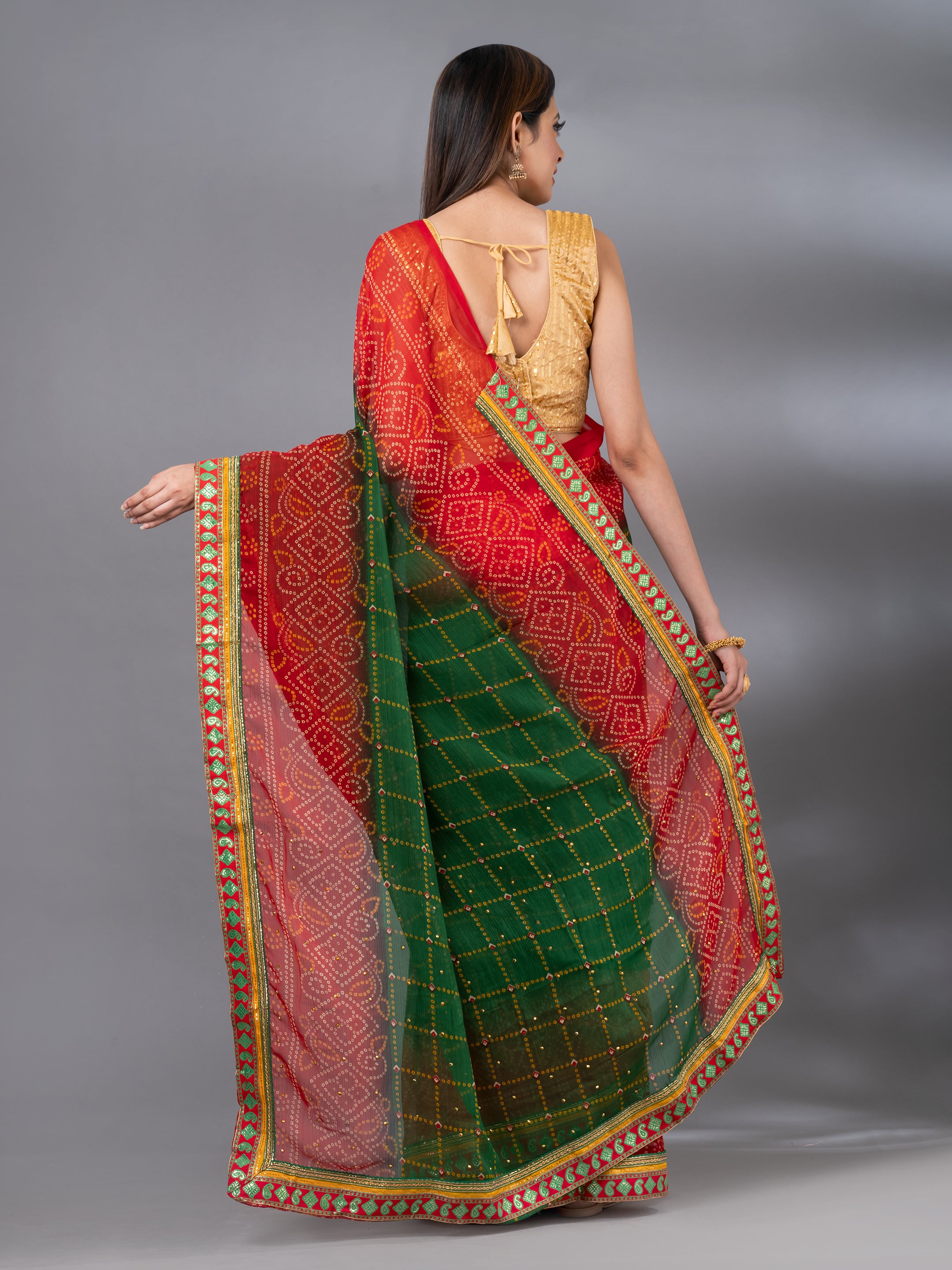 Bandhani on Pure Organza Saree with Pattern on Pallu – Naina Jain