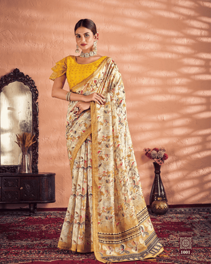 Printed Multicolor Dola Silk Saree