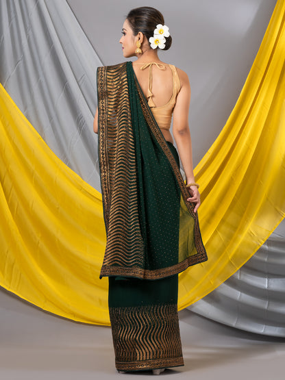 Bottle Green Chiffon Zari Embroidrey Designer Mahalasa Saree