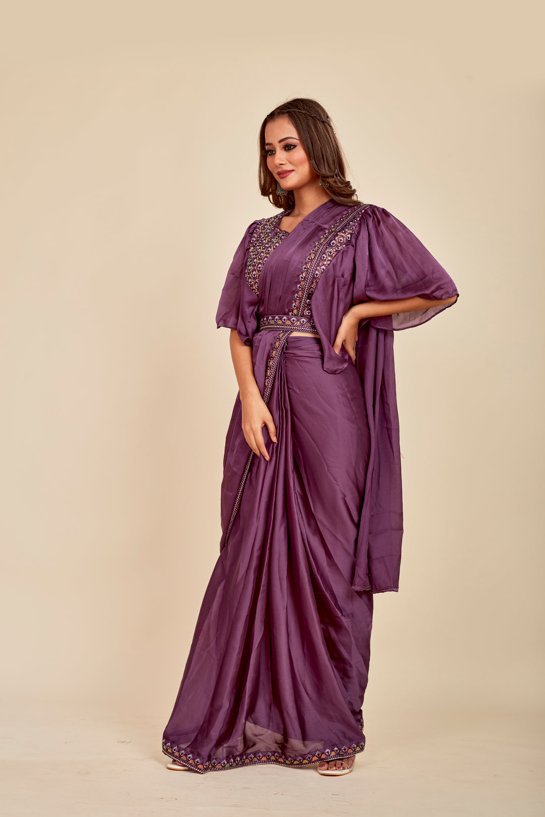 Purple Silk Party Wear Sequince Ready To Wear