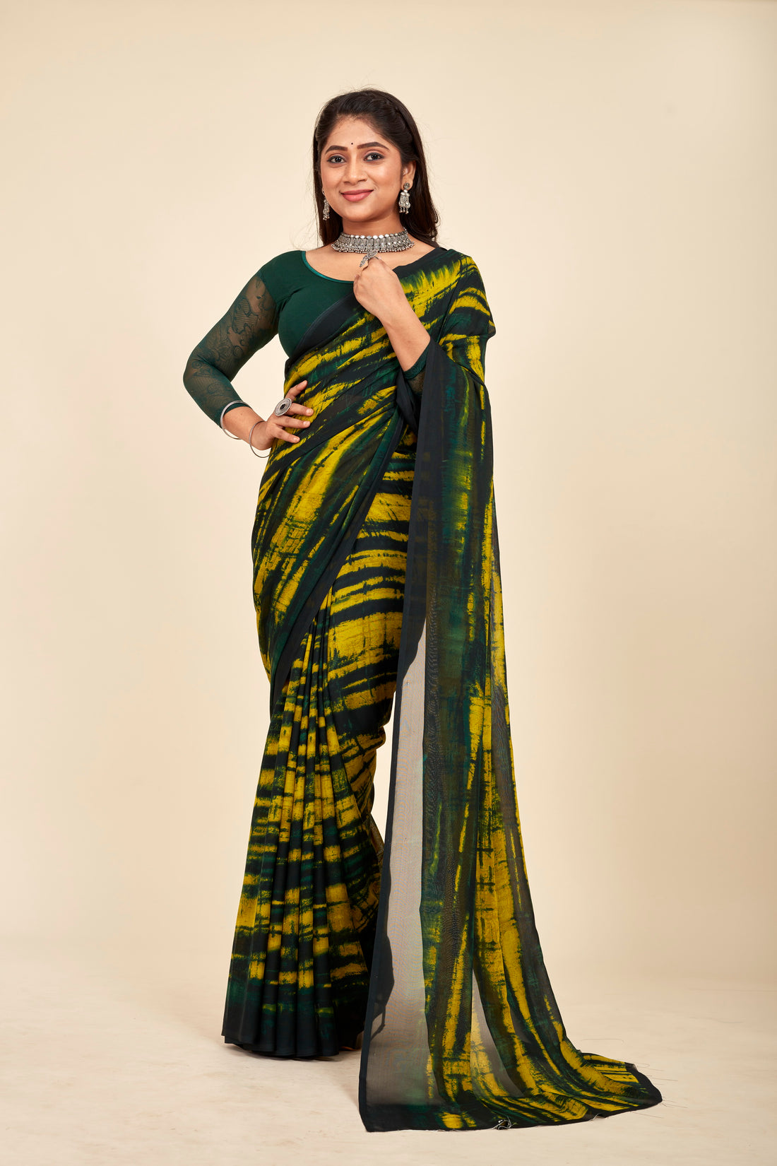 Bottle Green Georgette Designer With Daily Wear Mahalasa Saree