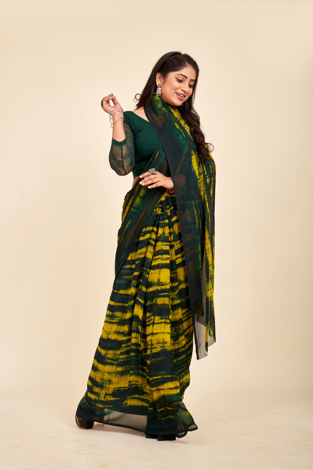 Bottle Green Georgette Designer With Daily Wear Mahalasa Saree