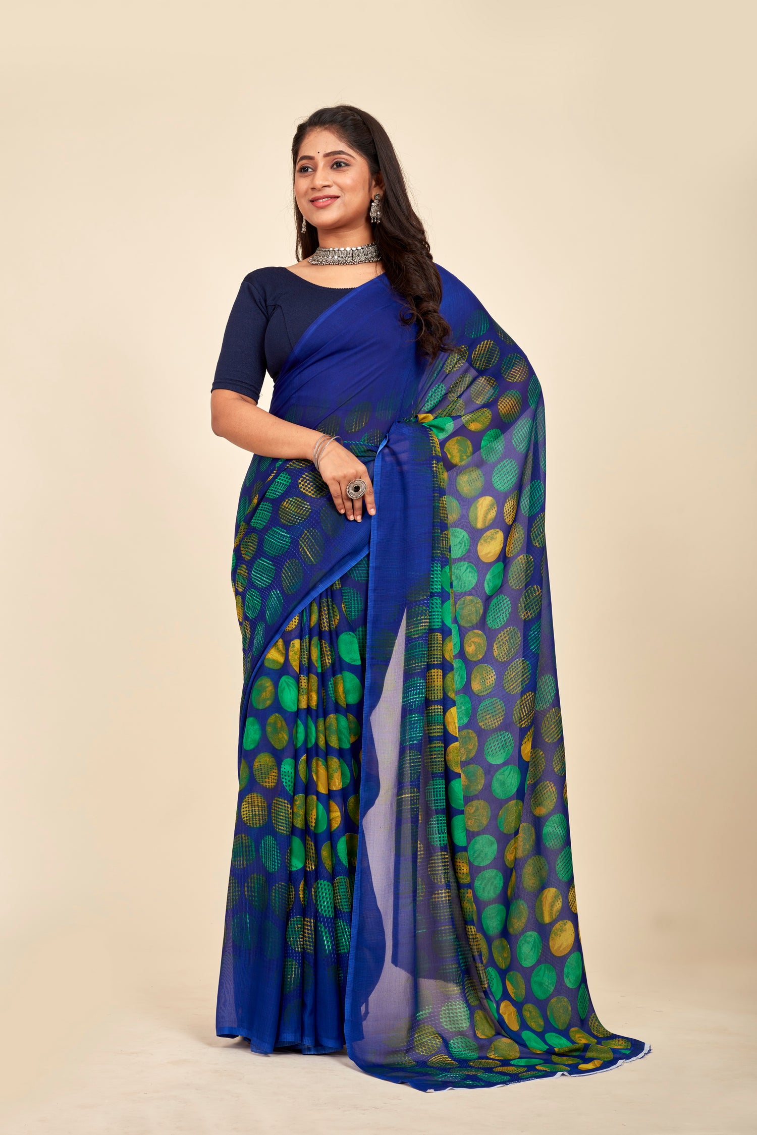 Royal Blue Georgette Digital Printed Saree