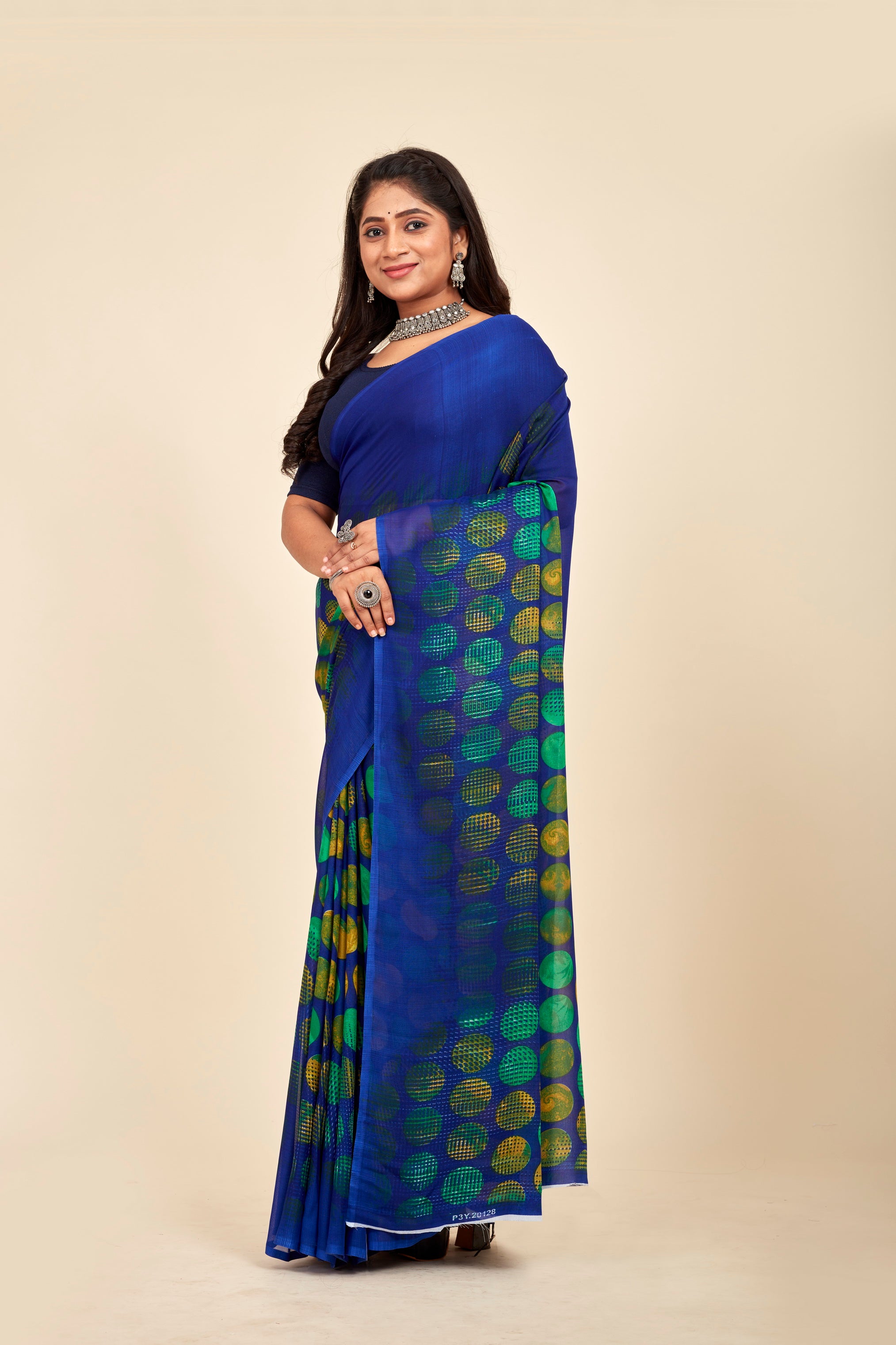 Royal Blue Georgette Digital Printed Saree