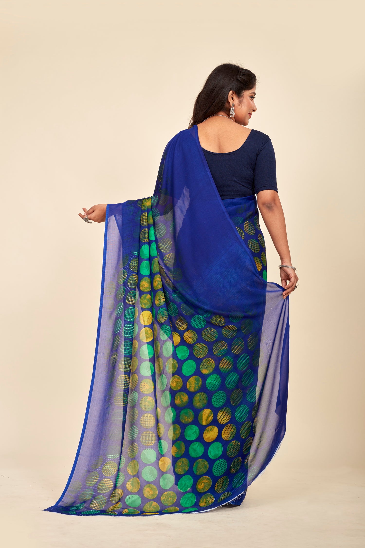 Royal Blue Georgette Digital Printed Saree