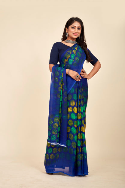 Royal Blue Georgette Digital Printed Saree