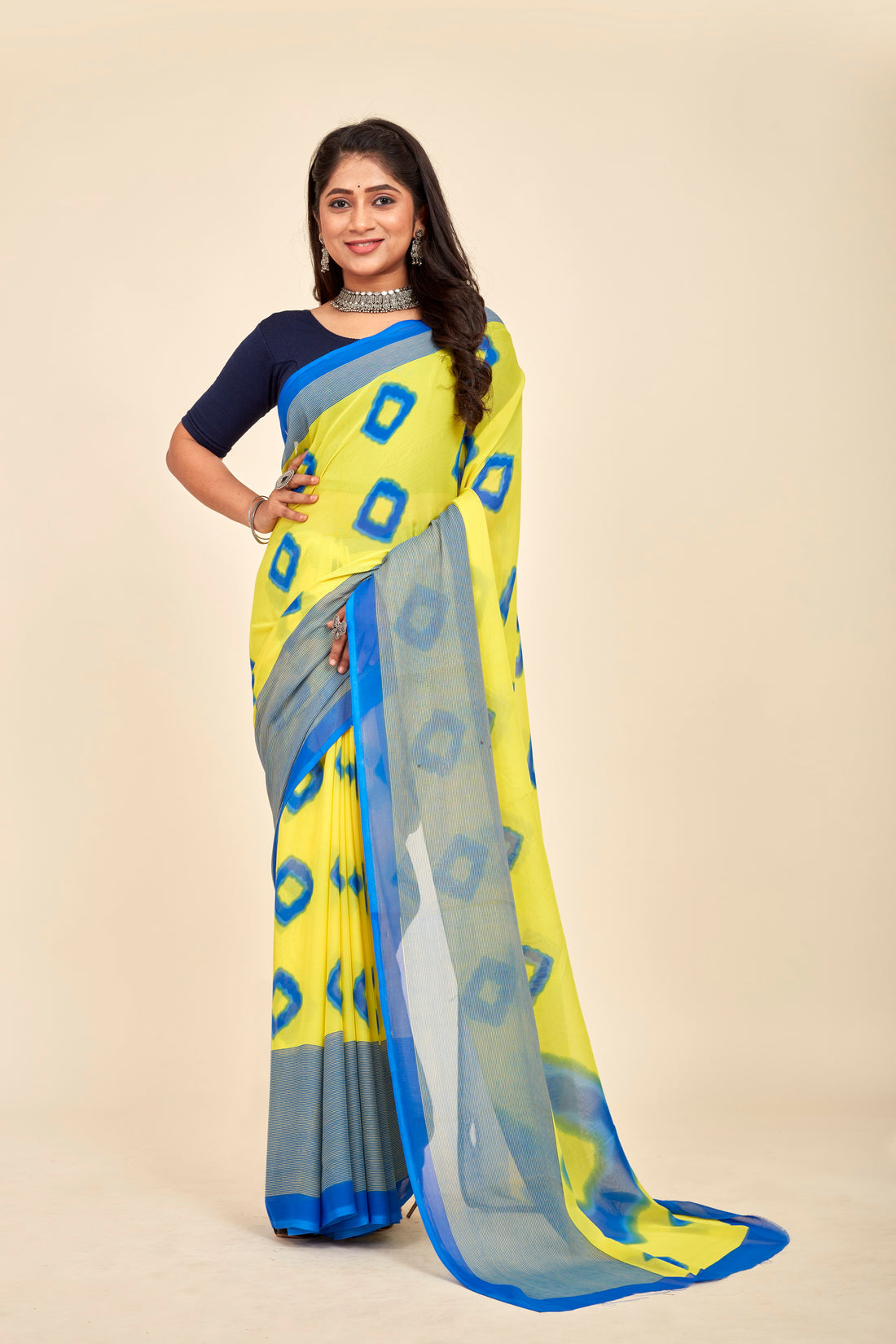 Olive Green Chiffon With Shibori Bandhani Print  Border  Mahalasa Saree