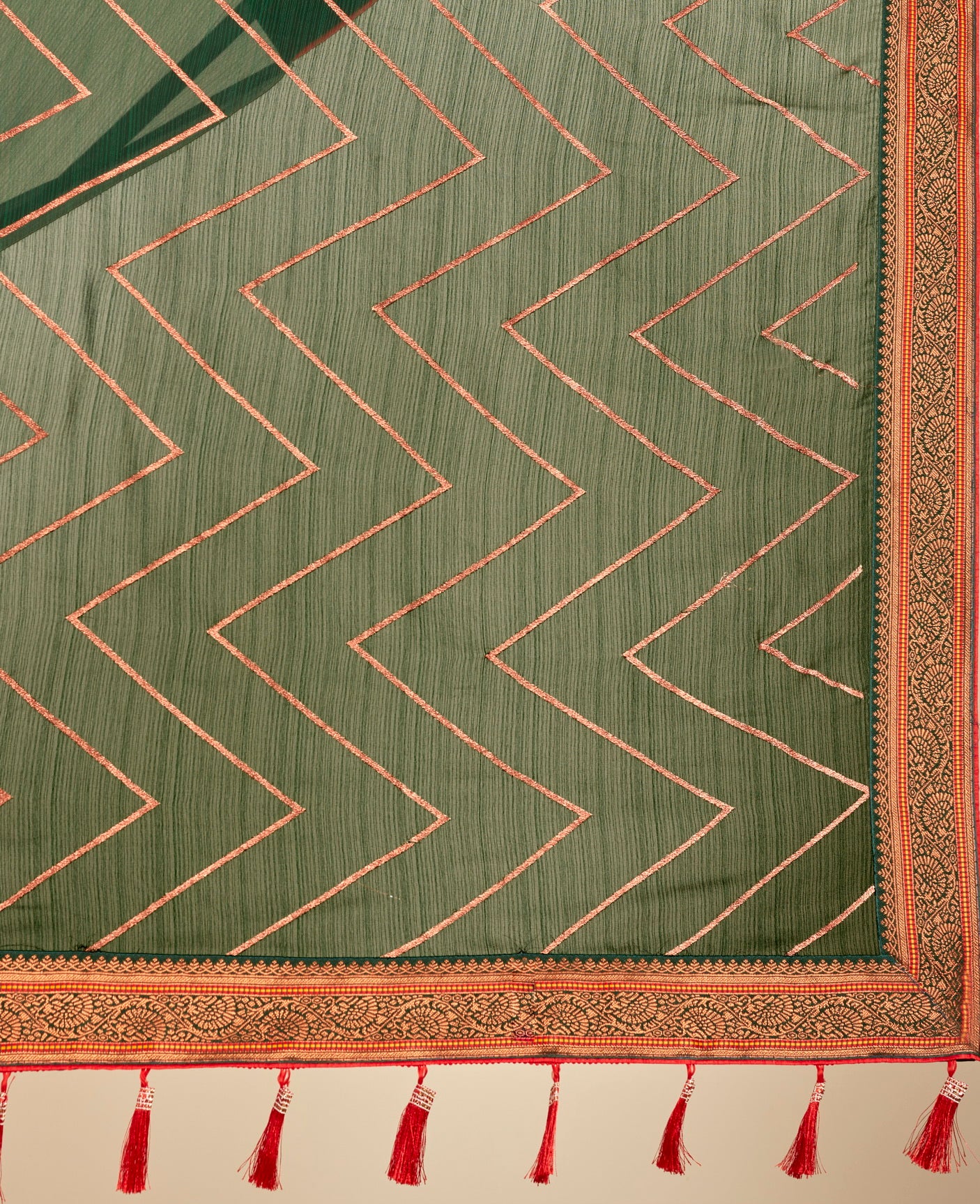 Bottle Green Georgette Festive With Zig Zag Pattern Mahalasa Saree