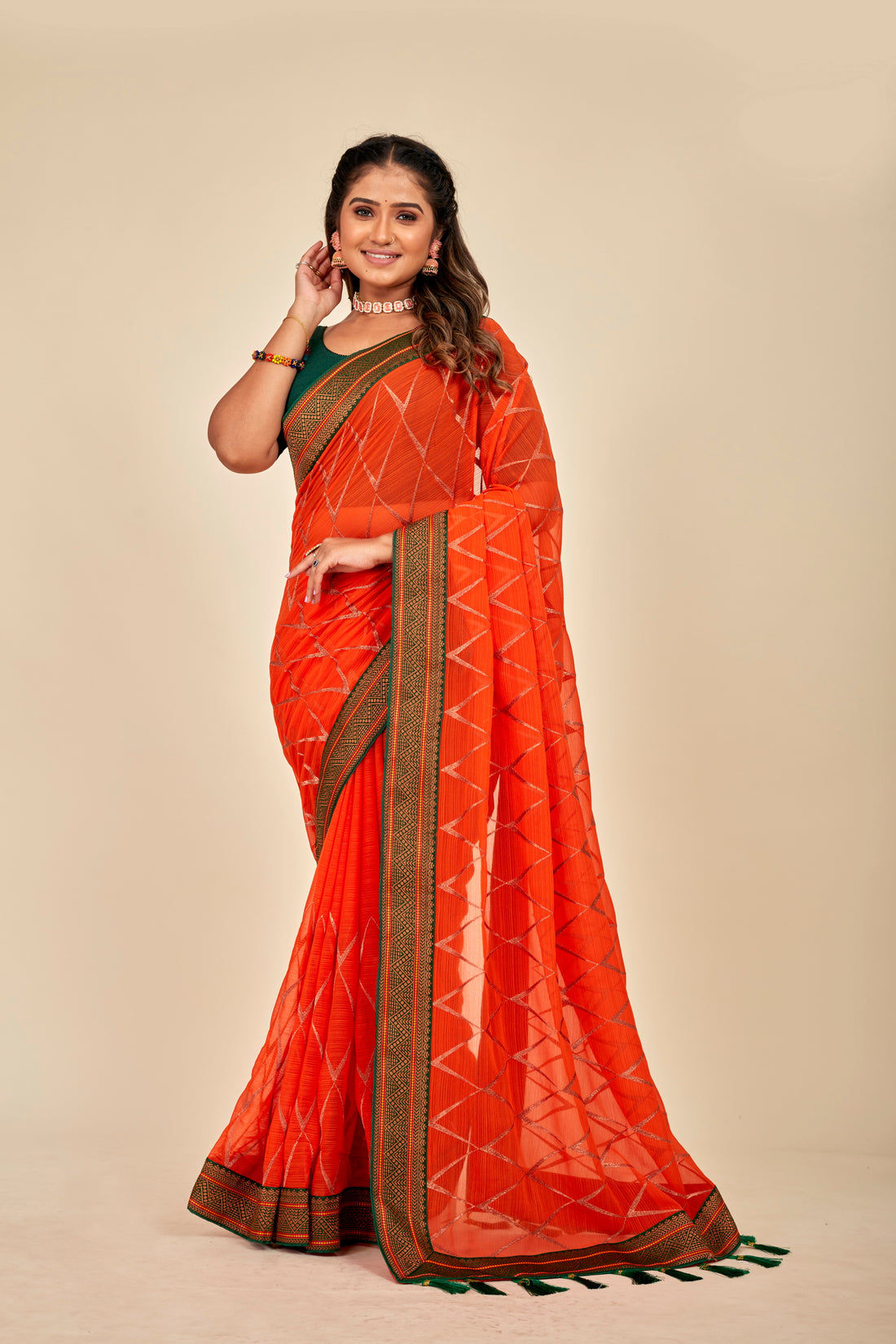 Orange Georegette Zari Work Designer Mahalasa Saree