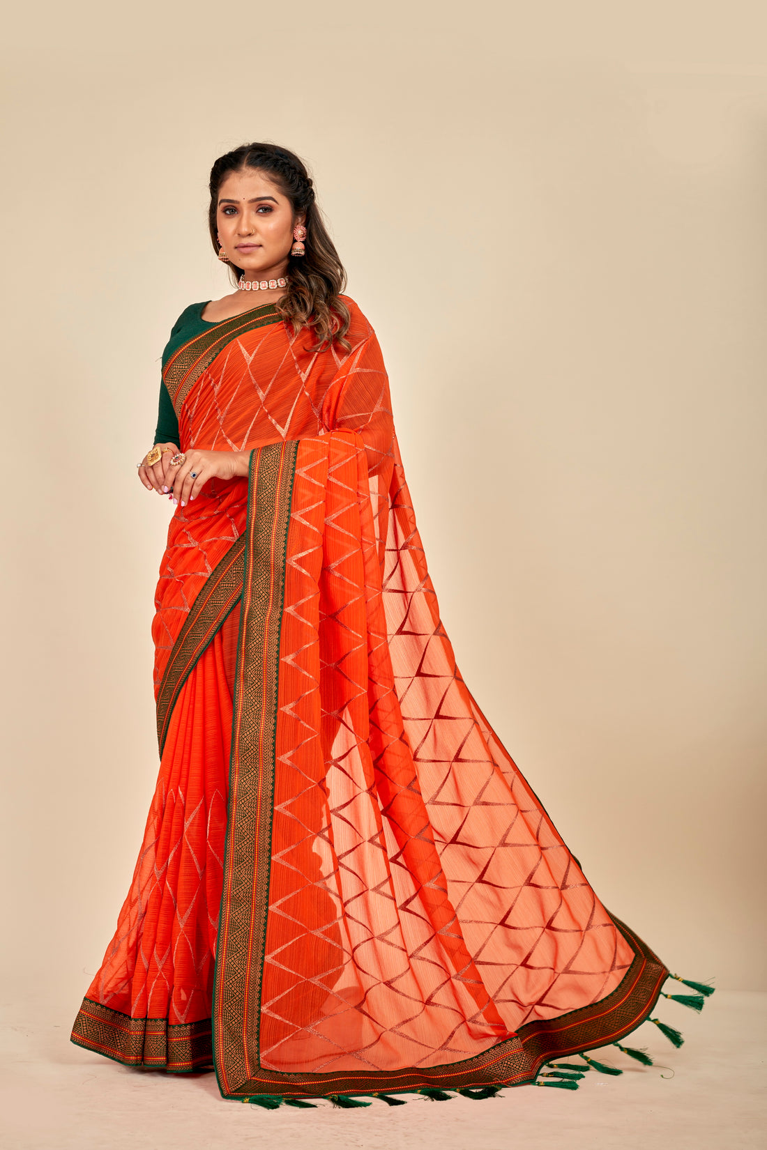 Orange Georegette Zari Work Designer Mahalasa Saree