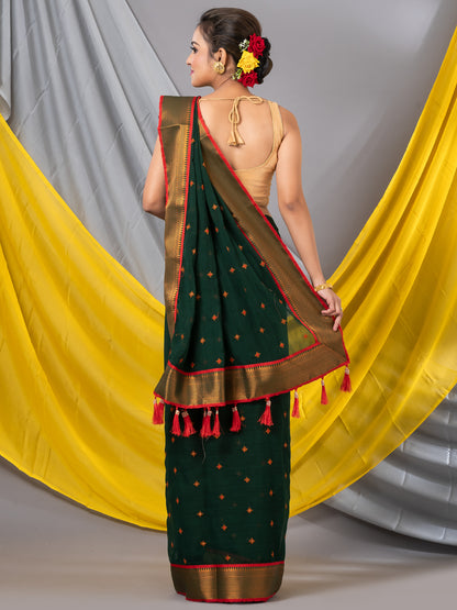 Dark Green Floral Georgette Mahalasa Saree With Fancy Border