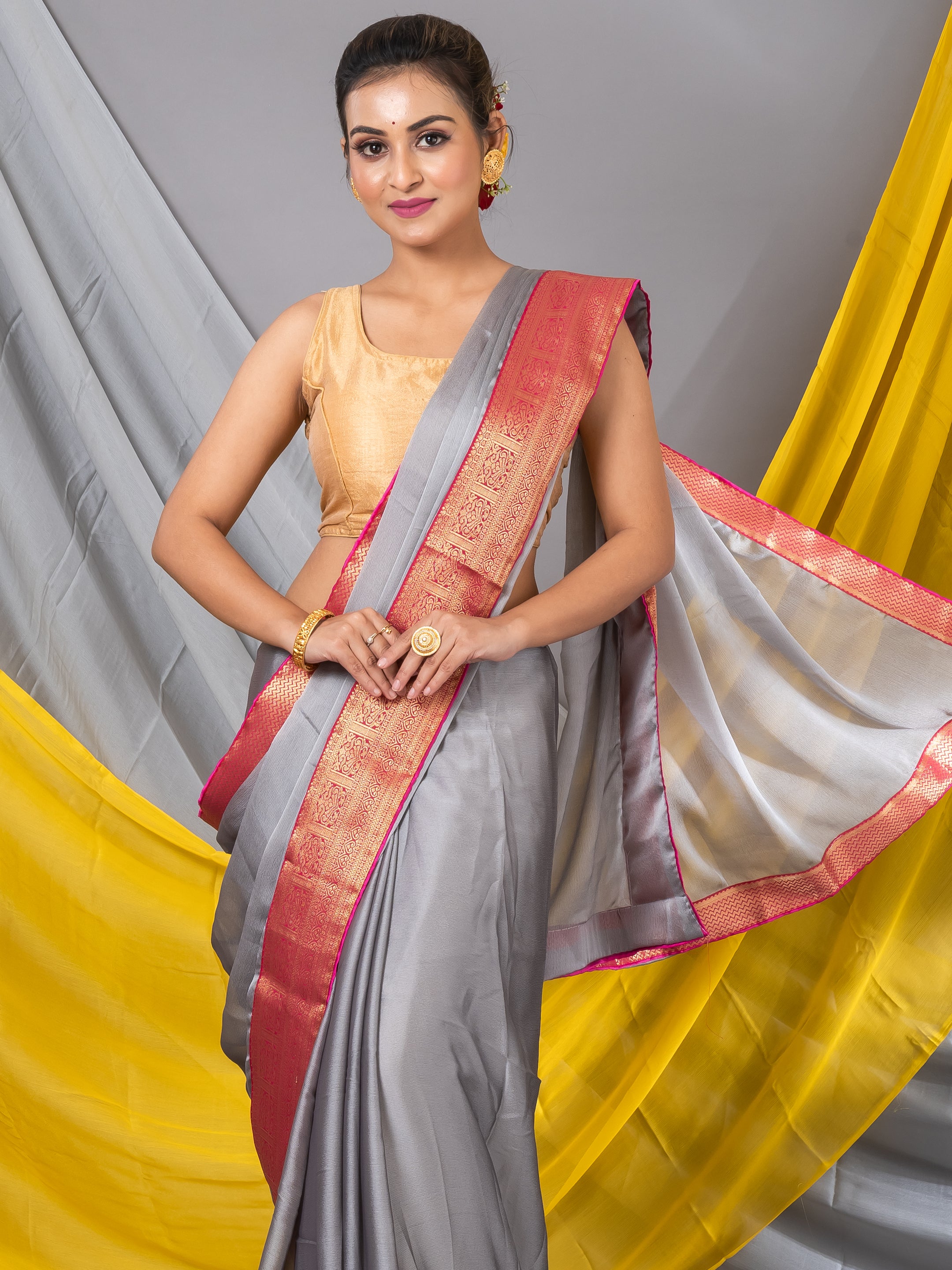 Grey party wear saree best sale