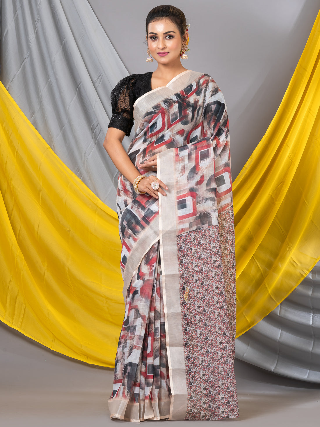 Multi Color Digital Floral Printed Cotton Mahalasa Saree