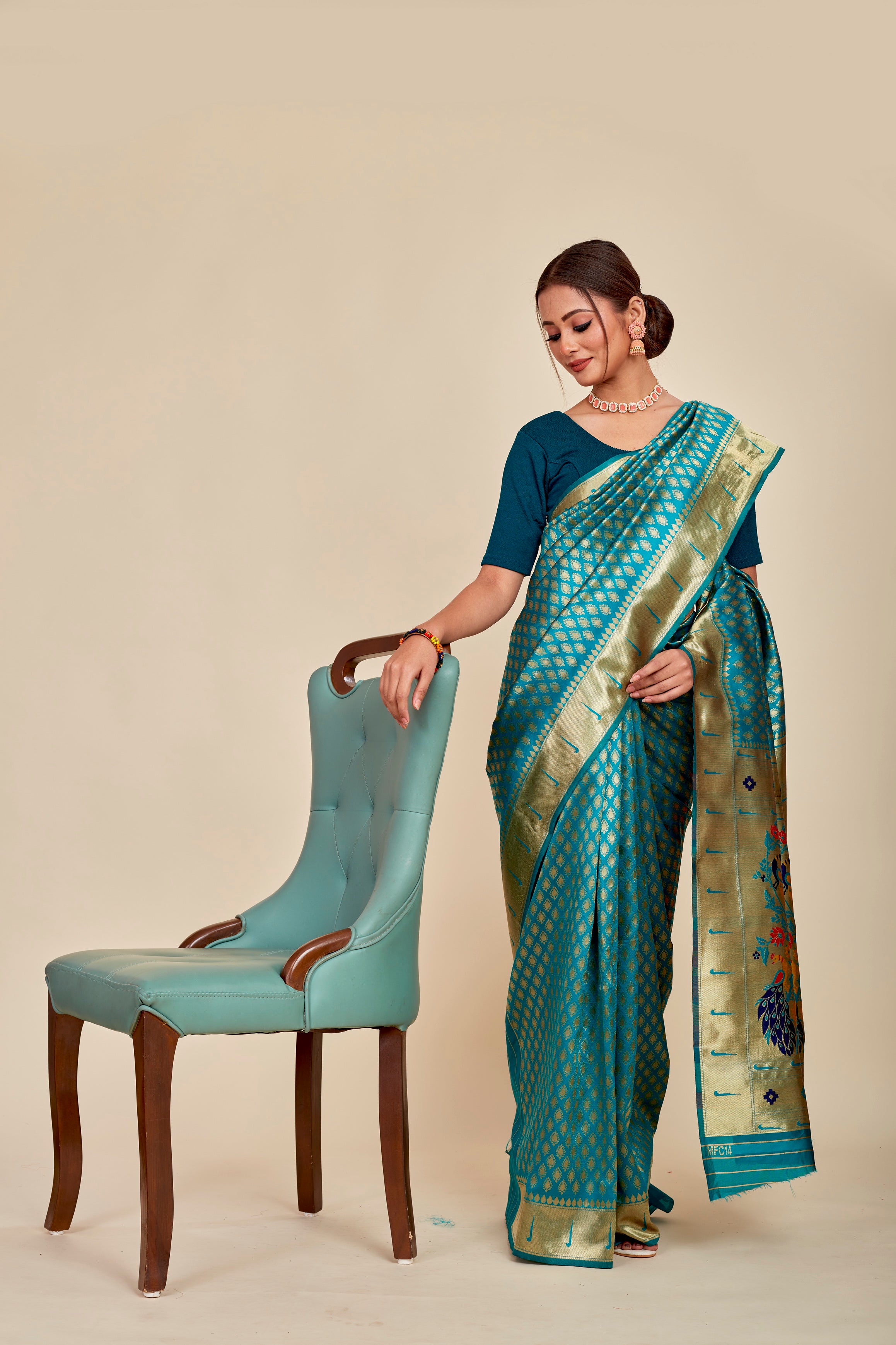 Sea Green Chiffon Woven Design Saree