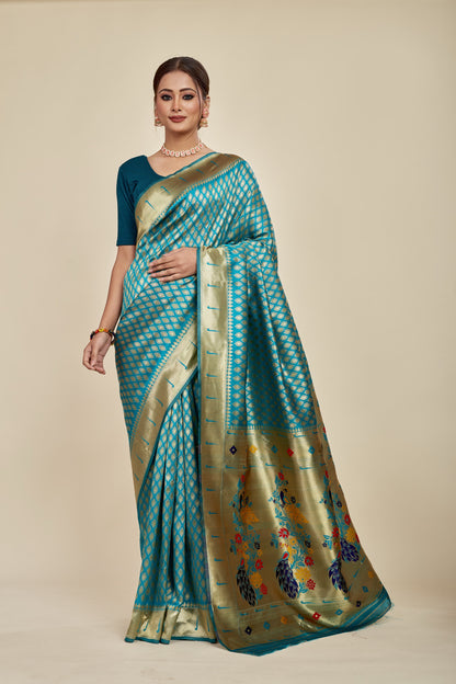 Sea Green Chiffon Woven Design Saree