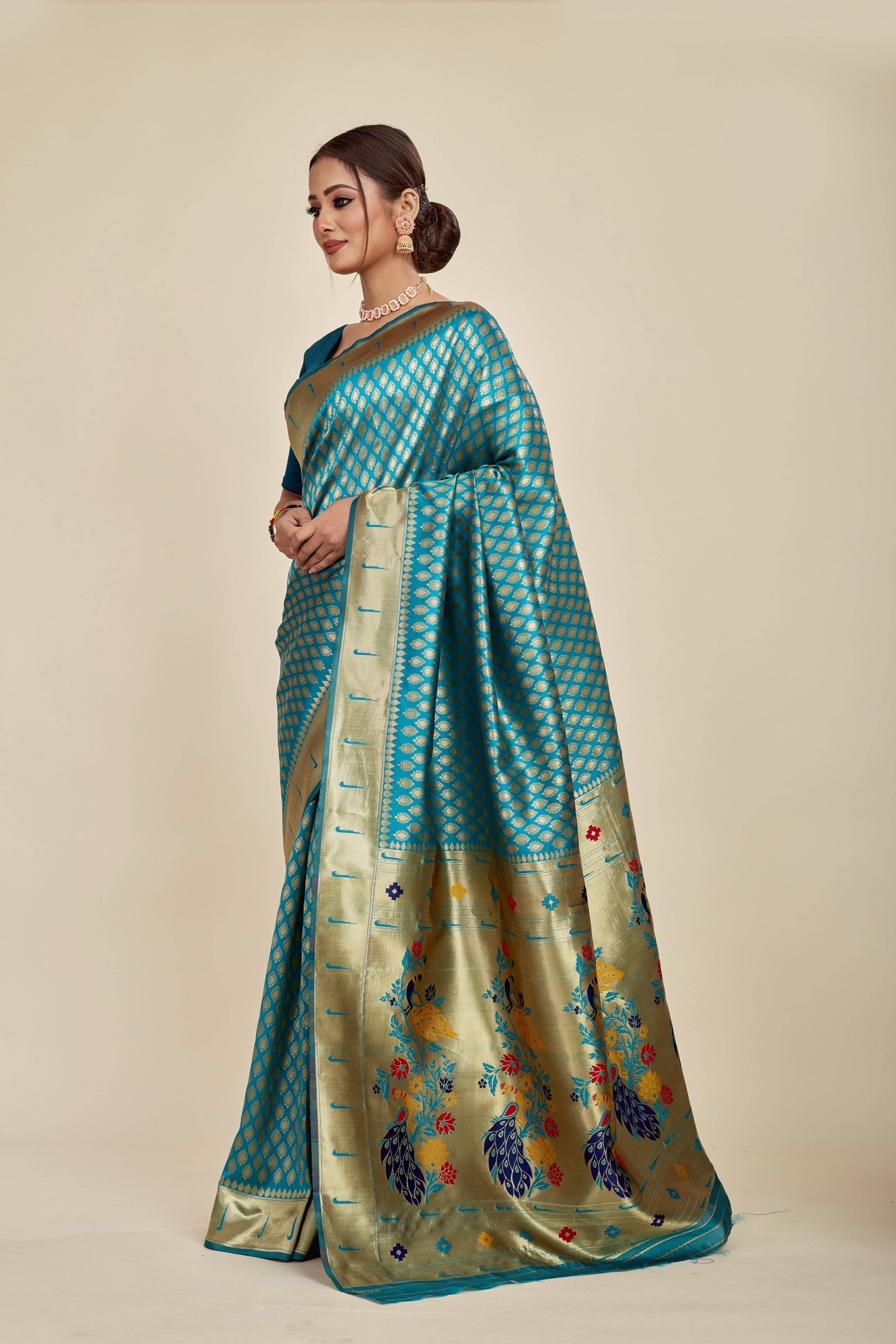 Sea Green Chiffon Woven Design Saree