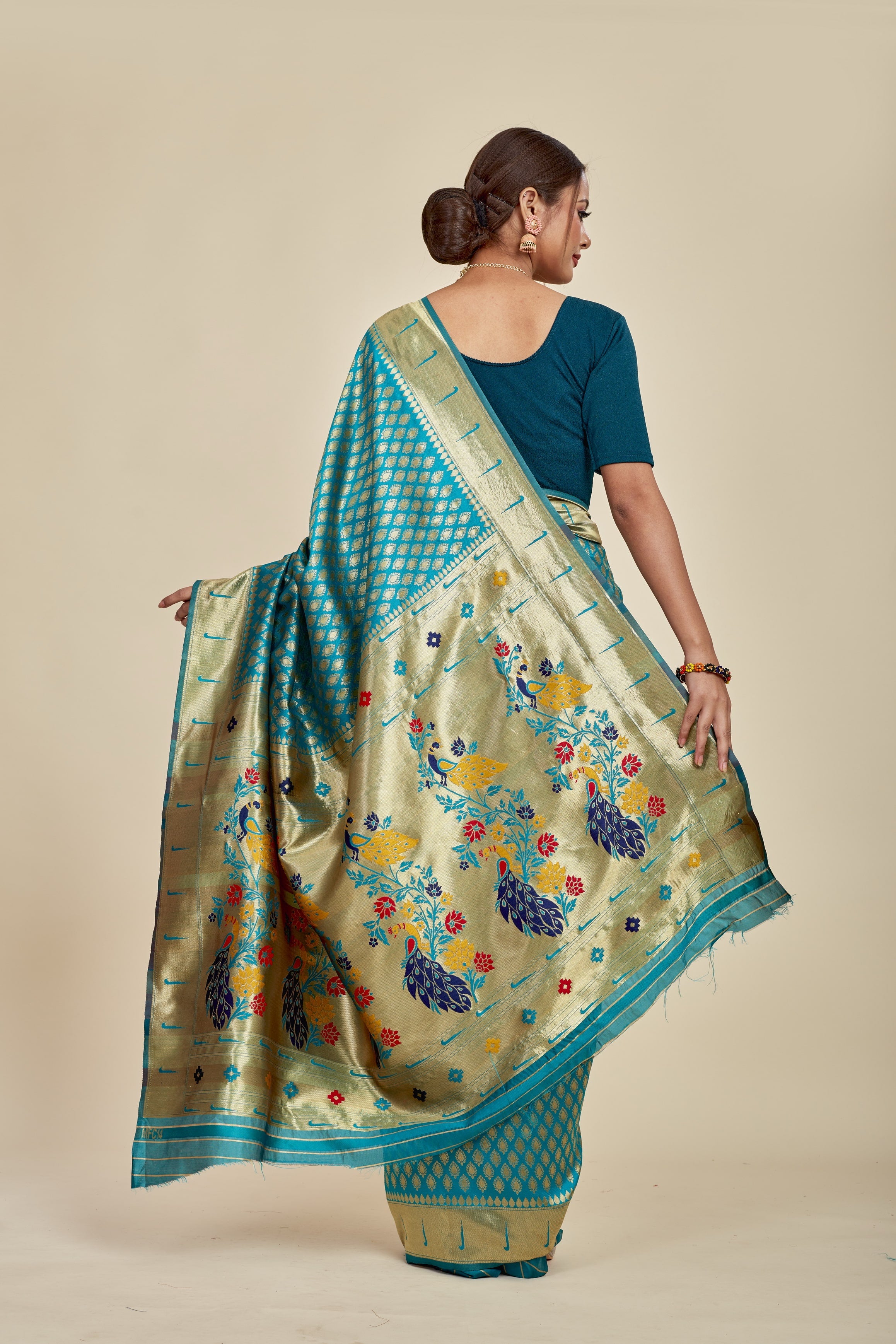 Sea Green Chiffon Woven Design Saree