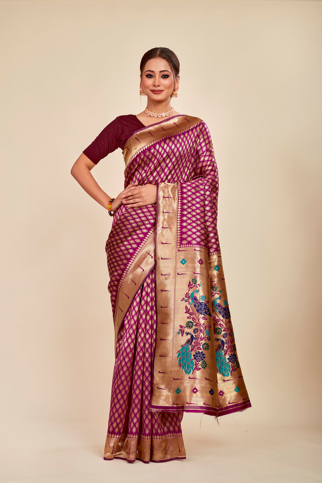 Purple Color Woven Design With Pure Silk Saree