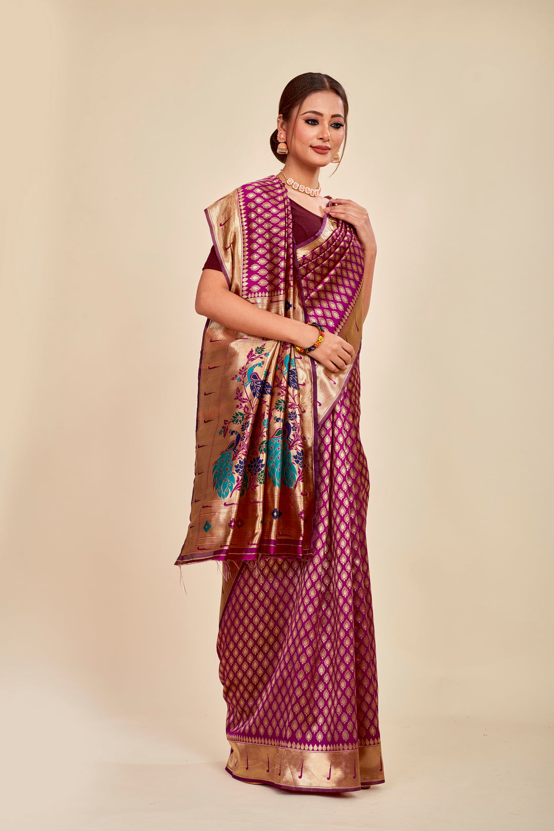 Purple Color Woven Design With Pure Silk Saree