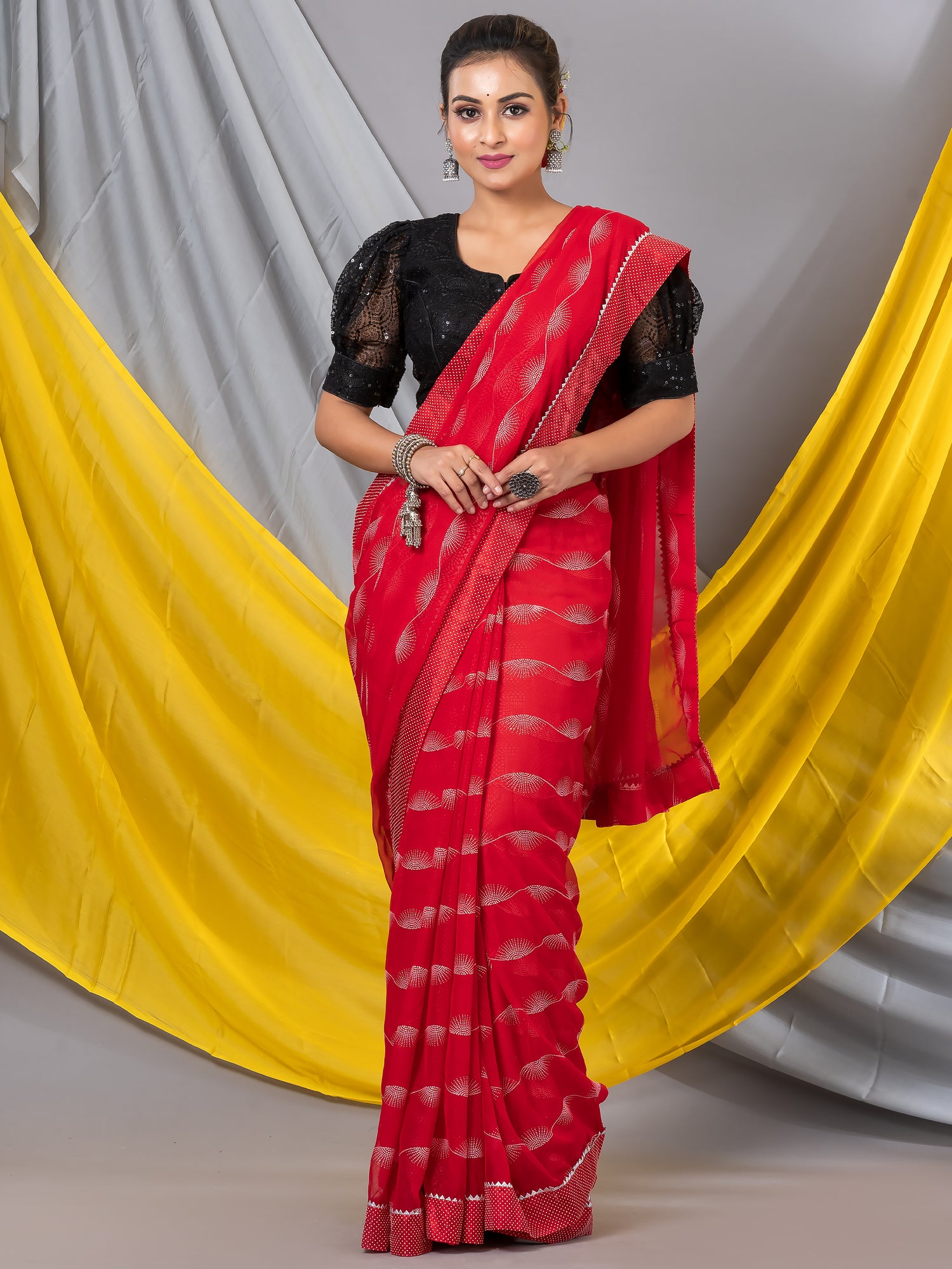 Red Georgette Handloom Woven Saree