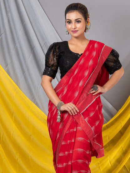 Red Georgette Handloom Woven Saree