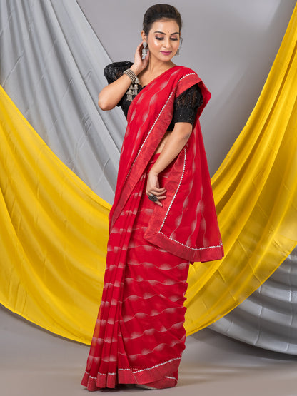 Red Georgette Handloom Woven Saree