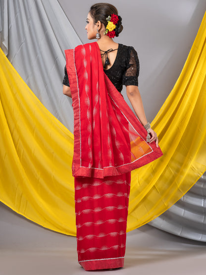 Red Georgette Handloom Woven Saree