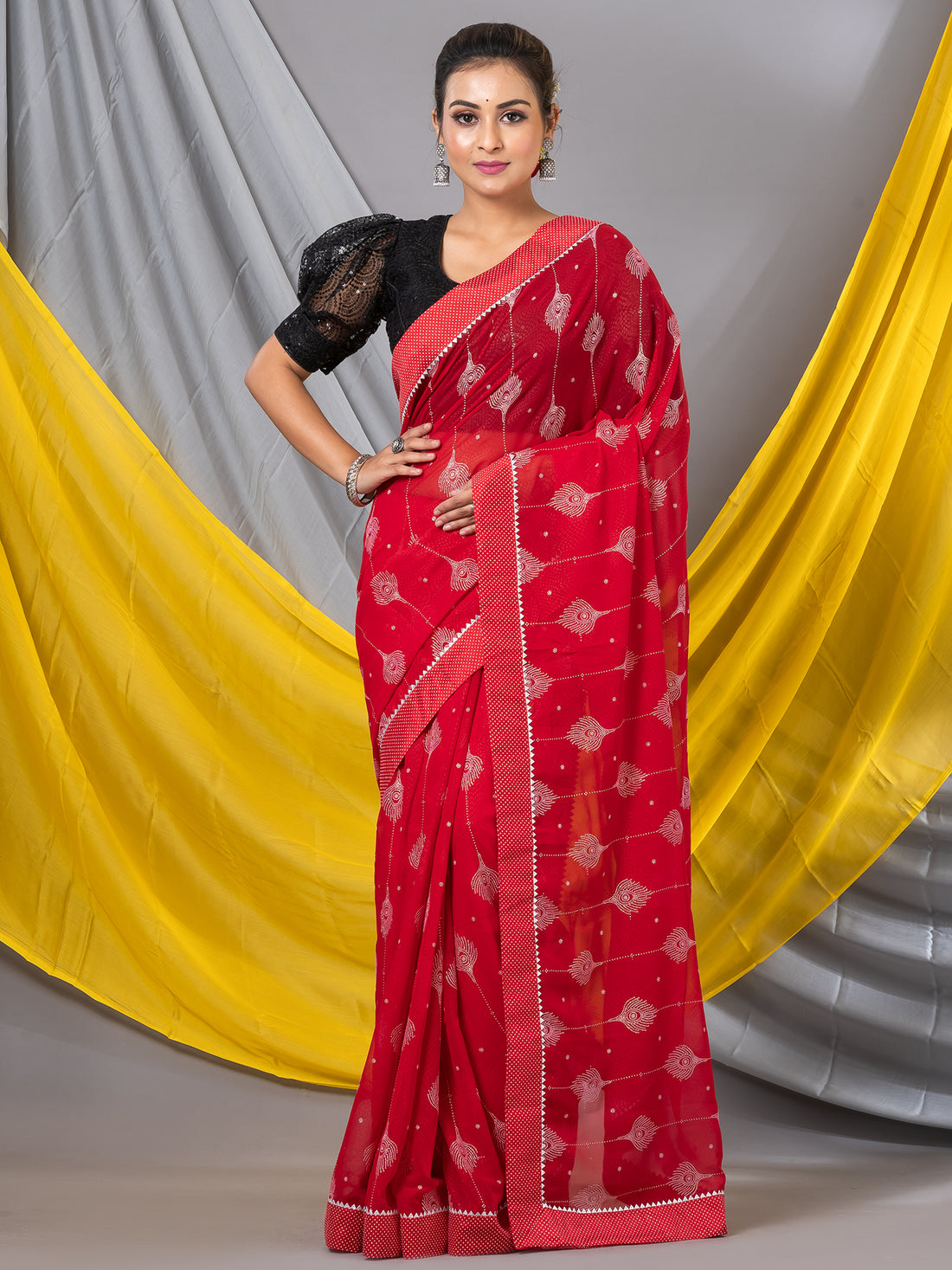 Red Georgette Handloom Woven Saree